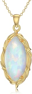 Blocaci 14K Gold Marquise Cut Opal Necklaces for Women Vintage Geometry Marquise Cut Pendant October Birthstone Necklace, 16''-18''