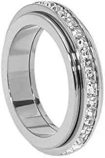 Pingyongchang Anxiety Rings Titanium Steel Spinner Fidget Band Rings for Women Ladies Cubic Zirconia Relieving Anxiety Wedding Promise Lucky Statement Rings Comfort Fit Size 6 to 10