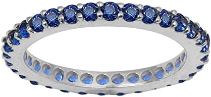 Stackable Band !! 925 Sterling Silver Blue Sapphire Gemstone Full Eternity Stacking Band