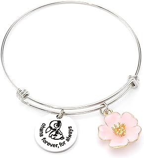 Spring Ring Clasp Hawaiian Ohana Bangle Bracelet with Box Chain and Hibiscus Charm for Women- Aloha-Inspired accessory with Ohana Forever Engraving in Stainless Steel
