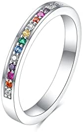 Opulent Rainbow Engagement Ring with Cubic Zirconia & Synthetic Red Corundum for Women - Size 7 Eternity Design Bridal Jewelry Gift