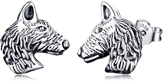 Push-Back Wolf Stud Earrings in 925 Sterling Silver, Hypoallergenic Animal Jewelry, Perfect for Women and Men, Rock Punk Design