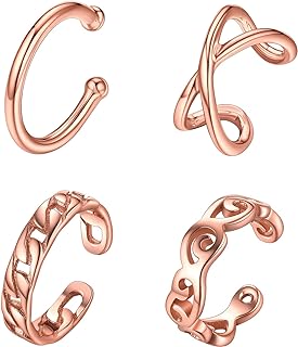 ChicSilver Rose Gold Plated Sterling Silver Cuff Earrings with Cubic Zirconia - Clutchless' Elegant Non-Piercing Ear Cuffs for Women in Various Styles