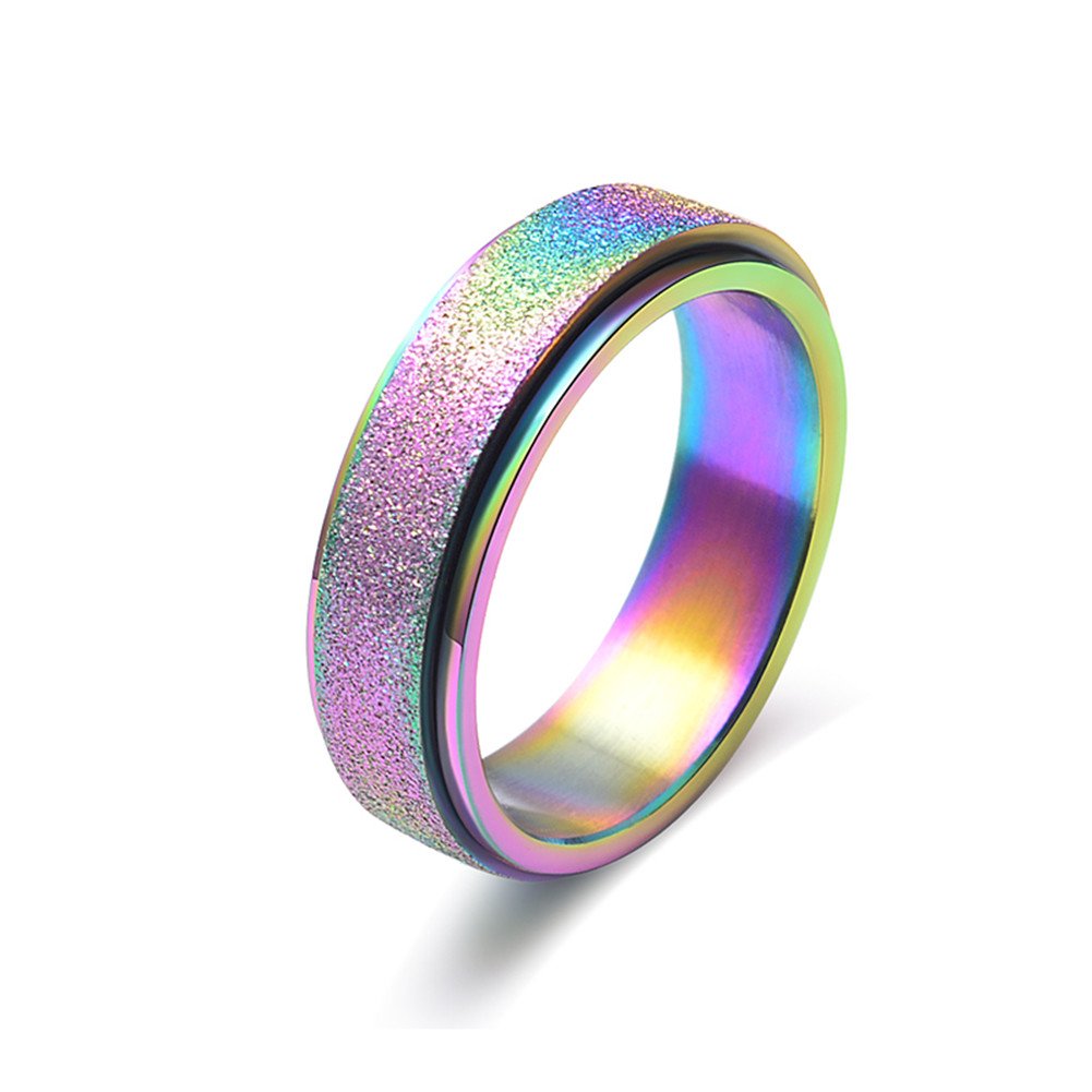 Titanium Steel Sand Blast Spinner Band Rings for Wedding Engagement Black, Rose Gold, Rainbow