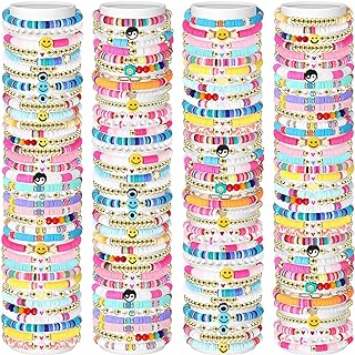 150 Pcs Preppy Heishi Bracelets Set Friendship Bracelets Bulk Adjustable Stretch Beaded Bracelets Colorful Clay Bracelets Bohemian Aesthetic Jewelry for Women Girls Christmas Birthday Party