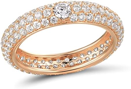 Santuzza 925 Sterling Silver Cubic Zirconia Gemstone Eternity Stackable Engagement Ring for Women, Size 6