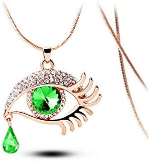 JczR.Y Crystal Evil Eye Necklace for Women Rhinestone Teardrop Necklace Pendant Green Magic Eyes Necklace Long Sweater Chain Eyelashes Waterdrop Necklace Fashion Jewelry Gift