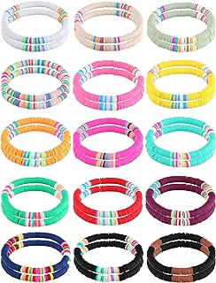 30 Pieces Heishi Bracelets Surfer Beaded Bracelets Rainbow Clay Bracelets Boho Friendship Stackable Bracelets Summer Beach Bracelet Set