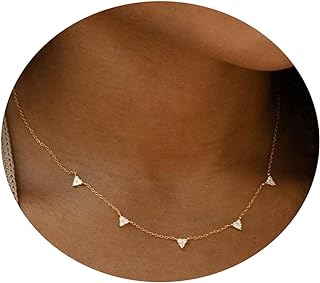 Cubic Zirconia Choker Necklace with Box Clasp, Gold Plated Brass Chain for Women, Simple Triangular Design