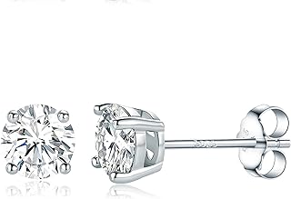 Sterling Silver Moissanite Stud Earring Set,Diamond Stud Earrings Set 4 Prong Round Moissanite Diamond Stud Earring For Women and Men
