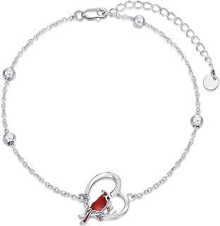 Diamond-Studded Cardinal Charm Bracelet with Sterling Silver Box Chain and Spring Ring Clasp, Perfect Gift for Her