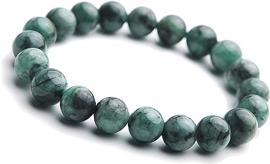 Stylish Unisex Natural Emerald Gemstone Bracelet with Stretch Bead Chain Design, Perfect Gift Choice