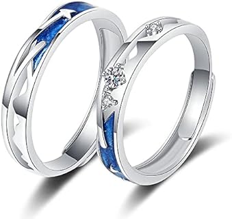 Meteor Wedding Ring with Cubic Zirconia for Couples, Adjustable Sterling Silver Starry Sky Design