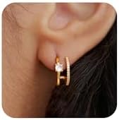 Women's 14k Gold Plated Brass Hoop Earrings Set with Cubic Zirconia Studs - Waterproof, Dainty & Trendy Jewelry Gift