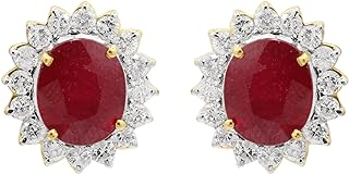 12X10 MM Size Sparkling Oval Ruby Halo Earring with Diamond Total Weight 6.66 gm Women Solitaire Studs Jewelry Statement Earrings Mother Studs