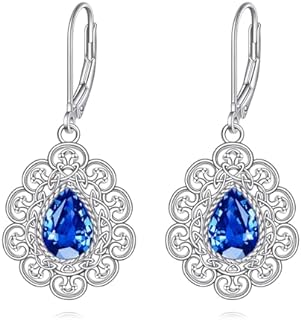 TIGER RIDER 925 Sterling Silver Filigree Dangle Lever Back Earrings Cubic Royal Blue Zircon Teardrop Jewelry Gifts for Mother's Day Women