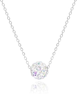 Lobster Clasp Rhinestone Crystal Ball Necklace, Cable Chain, Dainty Bling for Women, Disco Ball Design, White Gold-Plated Stainless Steel