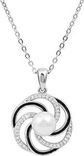 Lobster Clasp Men's White Gold Plated Freshwater Pearl Floral Pendant Necklace with C-Link Chain and Simulated Diamond - Special Occasion Jewelry for Him