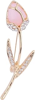 Rhinestone Pink Tulip Brooch Pin for Women Girls Delicate Fashion Elegant Botanical Flower Vintage Brooch Lapel Pin Suit Dress Accessory Valentine's Day Wedding Birthday Party Jewelry Gift