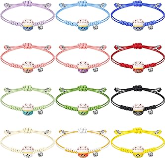 Kigeli Cute lucky Cat Maneki Neko Bracelet Adjustable Kawaii Bracelet Feng Shui Lucky Bracelet Fortune String Ceramic Beads Bracelet Lucky Bracelets with Bell