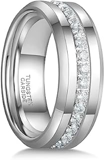 Greenpod 6mm 8mm Tungsten Carbide Rings for Men Silver/Gold Cubic Zirconia Eternity Wedding band Women High Polish Comfort Fit Size 6-13