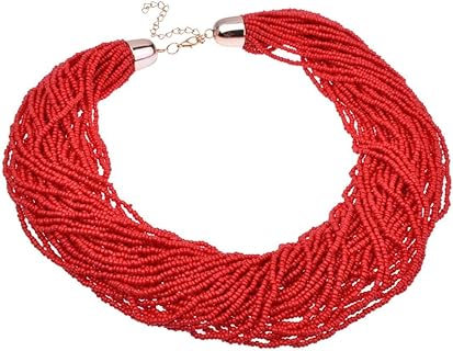 Lobster Clasp Paparazzi Seed Bead Multilayer Choker Set with Chain Earrings, Alloy and Resin Material, For Fashionable Women, Handmade Cluster Strand Design