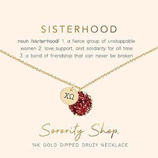 Sorority Shop CO Necklace - Chi Omega Red Druzy Gemstone Necklace With Engraved Pendant – 14K Gold Dipped Jewelry with Red Gemstone – Sorority Gift, Charm Paraphernalia