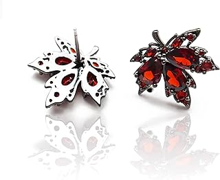 Red Maple Leaf Zircon Earrings - Black Small Copper Stud Earrings for Women