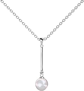 Cate & Chloe Tatum Dignified Pearl Pendant Necklace, Women's 18k White Gold Plated Necklace with Solitaire Pearl & Round Cut Crystal, Silver Pendant Drop Necklace for Women