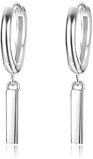 925 Sterling Silver Stick Bar Dangle Hoop Earrings Rectangle Dangling Drop Small Huggie Hoops Earring Hypoallergenic Wrap Cuffs Minimalist Jewelry Gifts for Women Teen Girls BBF