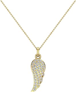 Delicate Angel Wing Pendant Necklace Designed with 14K Yellow Gold and Premium Diamonds, Accompanied by a Link Chain and Spring Ring Clasp - Ideal Gift for Women & Girls