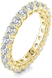 JewelryPalace 6 Stone Cubic Zirconia Half Eternity Stackable Wedding Rings for Women, 14K White Yellow Rose Gold Plated 925 Sterling Silver Promise Rings for Her, Simulated Diamond Wedding Band Ring