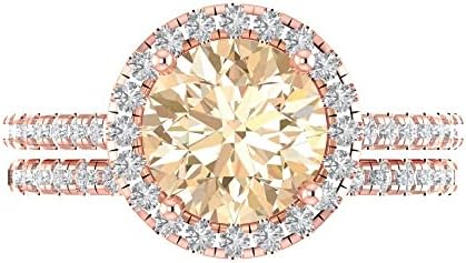 Clara Pucci 2.72ct Round Cut Halo Solitaire Natural Brown Morganite Engagement Anniversary Wedding Ring Band set 18K Rose Gold