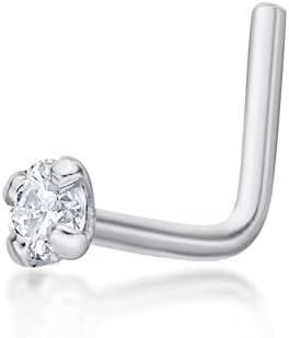 Lavari Jewelers L-Shaped Lab Grown Diamond Nose Ring in 14k White or Yellow Gold, 0.01 to 0.07 Carat, 20 Gauge, 1.3 to 2.7 mm