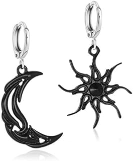 ANDPAI Unique Chic Abstract Hollow 14k Gold Asymmetry Moon Star Sun Dangle Drop Earrings Black Moon Hypoallergenic Huggie Hoop Earrings for Women Girls Teen Statement Jewelry Gifts