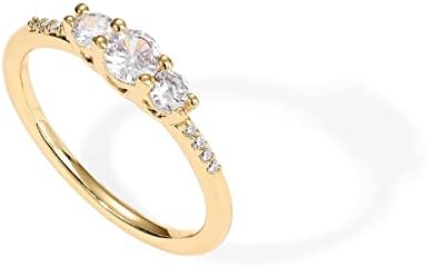 PAVOI 14K Gold Plated Cubic Zirconia Round 3-Stone Ring | Engagement Style Ring for Women | Promise Ring for Her