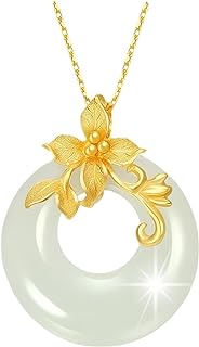 White Jade Donut Pendant Necklace Jewelry Natural 925 Silver, White Gemstone Gold Plated Pendant Gift Valentine Birthday For Women Grils With Good Fortune Length Adjustable