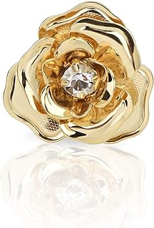 Silver-plated Rose Quartz Brooch with Pin Clasp and Cubic Zirconia Gems for Women, Blooming Rose Flower Design