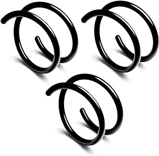 YOUATB 18G 20G Double Nose Ring for Single Piercing Nose Hoop Stainless Steel Left and Right Twist Nose Ring Hoop for Women Men Nostril Piercing Jewelry