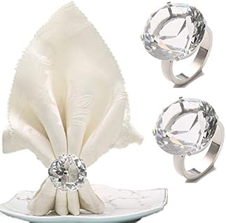 Crystal Wedding Rings in Silver with Sparkling Rhinestone, FKSWTV Luxury Round Design Napkin Set for Special Occasions