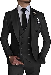 Wangyue Slim Fit 3-Piece Men's Suit with Peaked Lapel, One-Button Closure, and Expandable Waistband - 79% Polyester, 21% Viscose Blend - Ideal for Formal Occasions