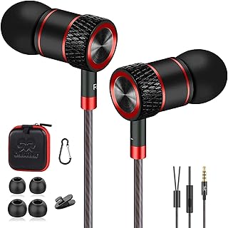 Écouteurs Filaire GAMURRY avec Néodyme, Isolation Acoustique et Micro, Noir et Rouge Jack 3,5 mm, Idéal pour Smartphones Android et MP3