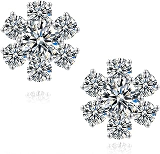 Tunzug Moissanite Earrings for Women, 18K White Gold Plated Sterling Silver, Hypoallergenic, D Color VVS1 Lab Grown Diamond Earrings - Elegant and Friendly for Sensitive Skin