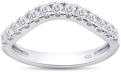Women's Moissanite Curved Wedding Ring with Rose-Gold-Plated-Silver Round Cut Design - SAVEARTH 0.33 CT Lab Created Diamonds, Mother's Day Gift