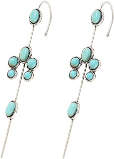 Turquoise Ear Wrap Crawler Hook Stud Earrings for Women Girls Silver Plated Blue Birthstone Flower Long Bar Piercing Ear Cuffs Boho Statement Earrings Bohemian Indian Bollywood Wedding Birthday Christmas Jewelry Gifts