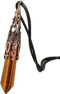 TUMBEELLUWA Pack of 2 Healing Crystal Point Necklace Copper Plated Hexagonal Prism Pendant with Cord Stone Jewelry