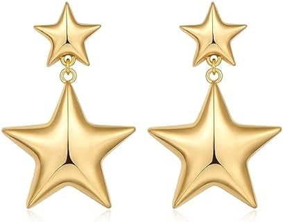 Chic Copper Gold-Plated Star Drop Earrings for Women & Girls - Statement Starfish Inspired Dangle Design, Ideal for Daily Wear & Special Occasions