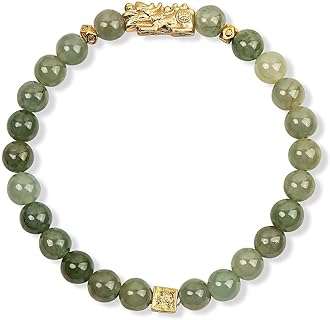 KARMA AND LUCK - Untamed Spirit - Women's Real Jade Stone Stretch Beaded Bracelet with Elegant 18K Gold Plated Brass Dragon Feng Shui Handmade in Bali To Protect Your Spirit
