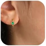 Women's Emerald and Cubic Zirconia Huggie Hoop Earrings, 14K Gold Plated with Durable Brass Material, Trendy and Stylish Design, Perfect Birthstone Gift