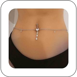 Elegant Alloy Belly Ring Body Chain with Cubic Zirconia Detail - Adjustable Waist Chain Jewelry for Women and Girls